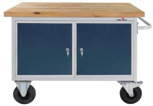 Steinbock Werkbank mit 2 Türen und Regalböden | 500 kg Tragkraft | HxBxT 82,7 x 130 x 60 cm | mobil | Anthrazitgrau | 4 cm Starke Holzplatte | stabiles Stahlgestell | Made in EU | Profi-Werktisch