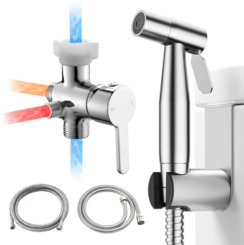 Fekivasy Hot and Cold Handheld Bidet Sprayer for Toilet, Warm Water Bidet with Adjustable Pressure, Hand Held Attachment for Warm Water, Ideal for Feminine Hygiene, Elderly Care, Pet, Cloth, Diaper