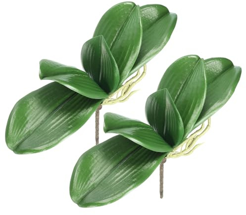 PATIKIL Feuilles d'Orchidées Artificielles 6,7 Pouces, Lot de 2 Petites Feuilles de Phalaenopsis en Latex Véritable, Toucher Vert, avec Tiges pour Décoration de Pots de Fleurs, Vert