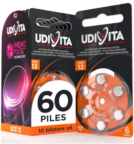 60 Batterien für Hörgeräte Udivita Größe 13. - 10 Blister mit 6 Batterien