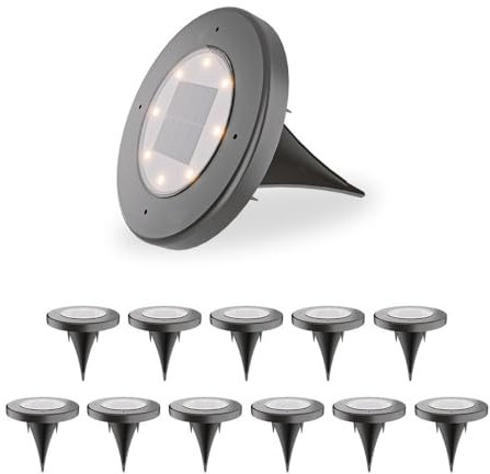 HOFTRONIC - 12er Ellis Set Solar Bodenleuchten Außen Schwarz - Solarleuchten für Garden - 8 LEDS - 3000K Warmweiß - IP65 Wasserdicht - Solarlampen für Garten Rasen Patio - Solar Gartenleuchten