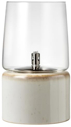 BITZ Gastro Öllampe Outdoor und Indoor, Hübsche Petroleumlampe für Camping, Garten oder Innenraum, Durchm. 15 cm, Höhe 26 cm, aus Steingut und Glas, Creme