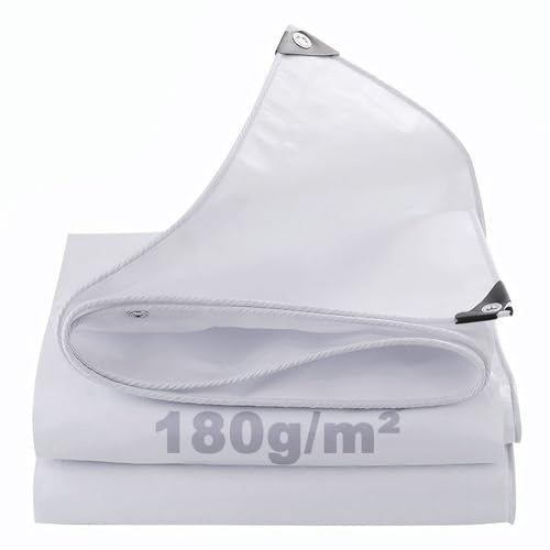 Telone impermeabile con occhielli, Telo bianco in PE da 180 g/m², resistente ai raggi UV, alle intemperie e agli strappi, per mobili da giardino, piscina, auto, barca, campeggio (Bianco, 3X4M)