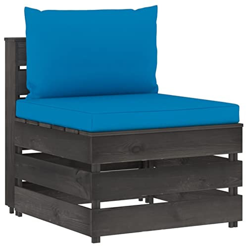 LAPOOH Modulares Mittelsofa mit Kissen, Lounge Sofa Outdoor, Garten Loungemöbel, Gartensofa, Loungesofa, Gartencouch, Outdoor Möbel Sofa, Grau Imprägniertes Holz