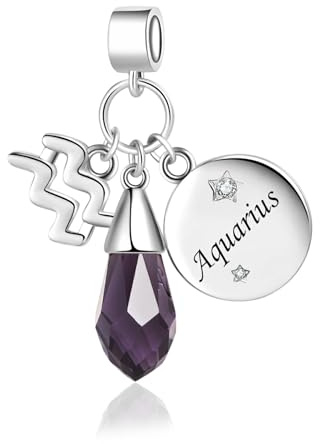 LSxAB Ciondolo a forma di goccia con 12 costellazioni, segno zodiacale, da donna, compatibile con braccialetti Pandora, pequeño, Rame, Non pietra preziosa