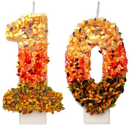 numéro 10 bougies d'anniversaire à paillettes -chiffre 10 - Multicolore - 3D - Pour gâteau - Paillettes brillantes - Parfaites pour les fêtes d'anniversaire à thème