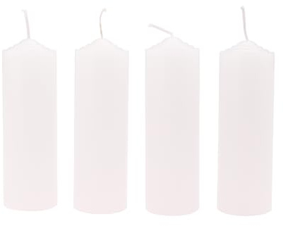 Ovaletta 4 Stück Stumpenkerzen Weiß, Kerzen für Adventskranz, 24 Stunden Brenndauer/Stück, 4,2 x 13 cm