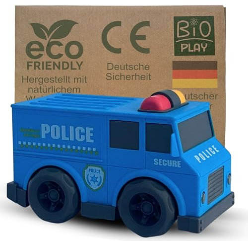 BIOPLAY® Polizeiauto blau | Bio Kunststoff | Nachhaltiges Spielzeug für Jungen und Mädchen | Indoor und Outdoor | Auto für Kinder ab 2 Jahre