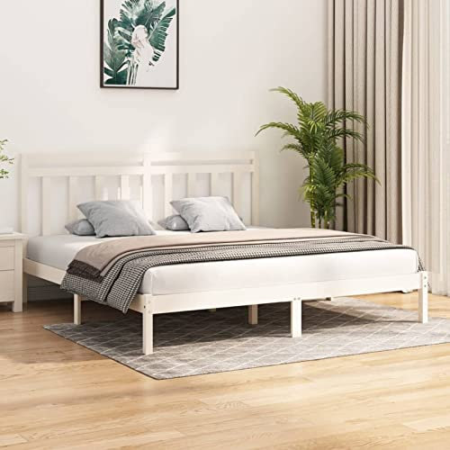Buzaza Massivholzbett Bettgestell Bed Frame Bett Mit Bettkasten Hausbett Bett Massivholz Weiß 200x200 cm - 3105271