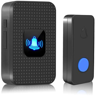 Sonnette sans Fil, Kit de Sonnette sans Fil Exterieur Etanche, Portée de 1000 Pieds, 5 Niveaux de Volume avec 55 Sonneries de Sonnette et Flash LED