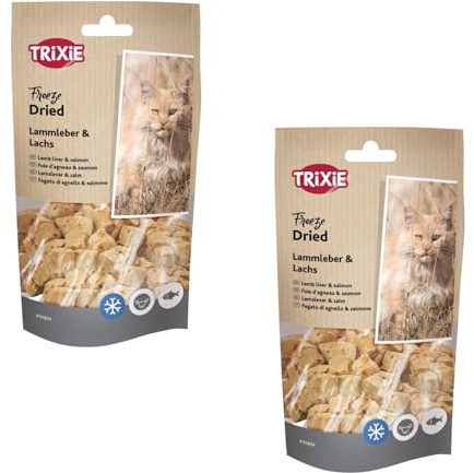 Trixie Freeze Dried Lammleber & Lachs | Doppelpack | 2 x 25 g | Ergänzungsfuttermittel für Katzen | Gefriergetrockneter Snack | Bei Futtermittelallergien geeignet | Ohne Zusätze
