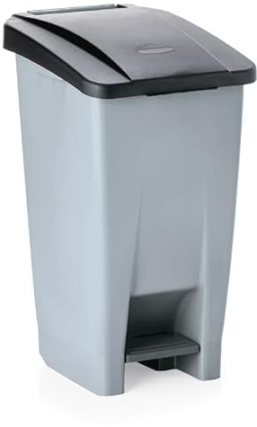 Lot de 2 poubelles à pédale noires de 60 l avec 2 roulettes, en polyéthylène