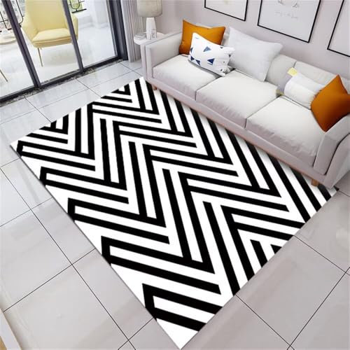 RUGMRZ Webteppich Teppich Wetterfest Sofa Wohnzimmerbereich schwarz und weiß rutschfest kann angepasst Werden Anti Rutsch Geometrisch 120X180CM