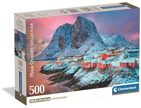 Clementoni Puzzle Collection - Hamnoy Village 500 Stücke | Compact box - Puzzle für Erwachsene 14 - 99 Jahre, Geschenk für Mann und Frau, Made in Italy, 35587