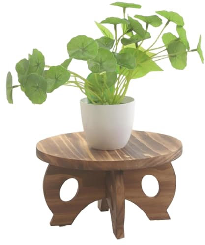 Indoor Plant Stand, Wooden Plant Stool, Small Round Table for Decor Plant Pedestal Stand 𝗣𝗹𝗮𝗻𝘁 Holder Farmhouse Rustic Decorative Display Flower Pot 𝗦𝘁𝗮𝗻𝗱 for Most Size Planters (Coffee)