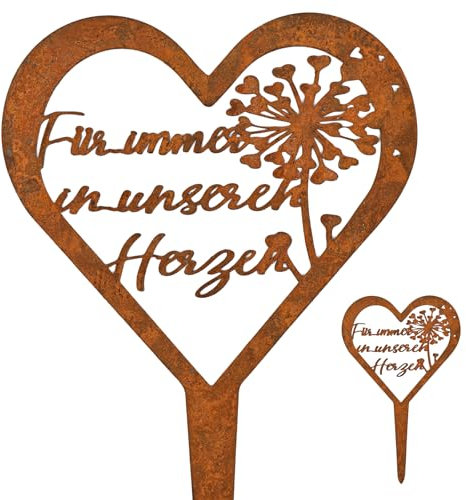 YYTECH Grabstecker Wetterfest Grabschmuck Der Grabstecker mit Spruch Für immerin unseren Herzen und Löwenzahn Metall Stahl Rost Grabschmuck Grabdekoration für Gärten Höfe Friedhofsdeko