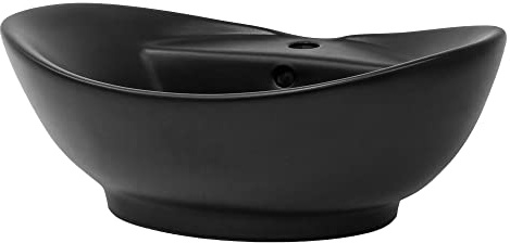 LuxeBath Waschbecken Keramik 590x395x205 mm, oval, Schwarz, Aufsatzwaschbecken für Badezimmer und Gäste-WC, Aufsatzbecken modern, Waschtisch mit Armaturloch, Waschschale Waschplatz Handwaschbecken