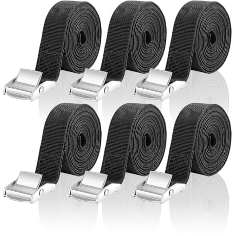 Tie Down Straps, 6PCS Heavy Duty Tension Belts, 2M, Black | Adjustable Cargo Straps for Motorcycle Cargo Trucks Trailer Luggage