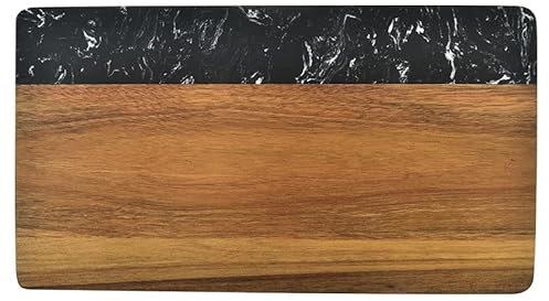 Tagliere creativo in marmo con manico in legno per cucina, 39,9 x 22,1 cm, ideale per pizza carne e preparazione di cibi, elegante design bianco, durevole ed elegante