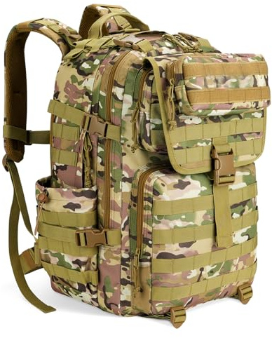 Wiserset Taktischer Rucksack für Herren, Robuster Militär Rucksack, 45L Army Molle 3-Tages Assault Rucksack, Großer Militärrucksack für Reisen, Wandern, Camping und Sport mit Flaschenhalter (Camo)