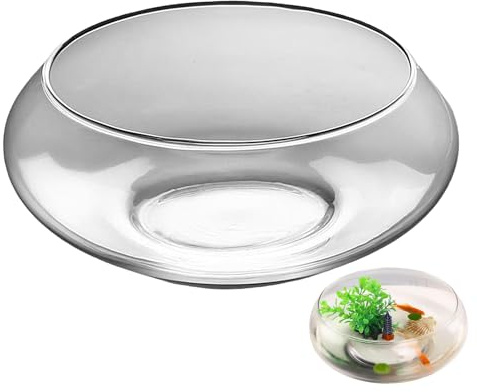 Bol à Poisson en Verre - Large Bol Plat - Récipient en Verre - Pot de Fleurs pour Affichage de la Maison - Vase Rond Transparent pour d'intérieur Poisson - Pièce décorative