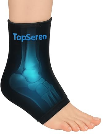 TopSeren Poche de Glace Cheville/Pied Taille L (1 pièce) Chevillère Gel Chaud/Froid Réutilisable - Ice Pack Wrap Compression 360 - Entorse, Tendinite, Gonflement, Tendon d'Achille - Sport Pro Unisexe