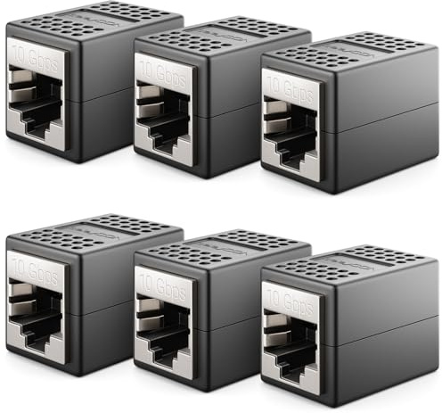 deleyCON LAN-Kabelförlängning RJ45-Skarv (10 Gbit/s) Kopplare för Cat8/Cat7/Cat6/Cat5 Ethernet Patchkabel Nätverkskabel Nätverksadapter 10 Gigabit PoE - 6 st - Svart