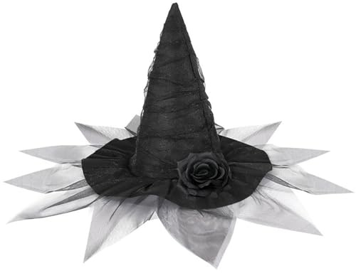 Mizijia Hexenhut Damen Halloween, Hexenhut Damen, Rosenschleier Mit Falten, Hexen Zubehör für Halloween Karneval Fasching Mottoparty Cosplay