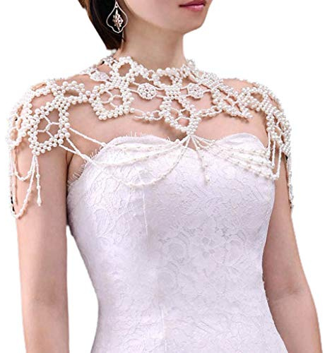 Damen-Halskette mit Kunstperlen und Perlen, Halsband, Halskette, Schmuck, Perlen, Körperkette, Schalkragen, Vintage-Stil, dekorative Weste, Kostüm-Zubehör, dekorativer Schalkragen, Weste