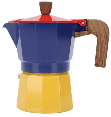 Yechiry Italienische Kaffeekanne, 150 Ml 3 Tassen Herd -Espressomaker Moka -Topf Aluminium -Kaffeemaschine mit Anti -Skalding -Griff und Silikondichtung Zum Camping zu Hause (Rotblau und Gelb)