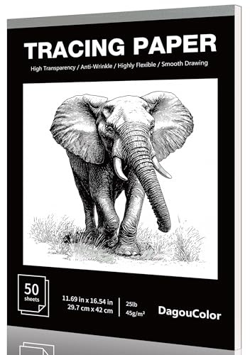 DagouColor Papier Calque, A3, 50 Feuilles Tracing Paper Pour Motifs de Couture, Superpositions et Croquis sur Papier Artistique et Album de Croquis