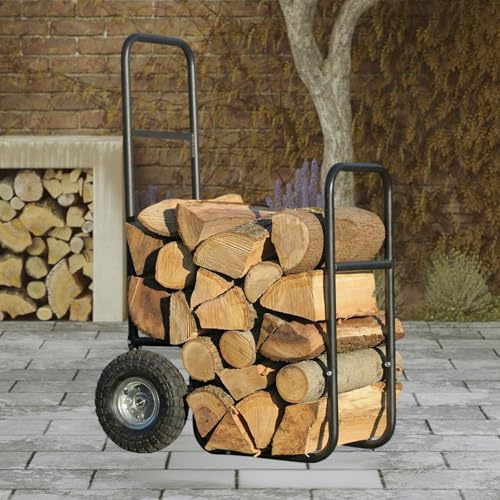 Carrello portalegna per legna da ardere su ruote, carrello trasportatore di carrelli con capacità carico 250 libbre, pneumatici un facile trasporto al camino, braciere all'interno all'esterno