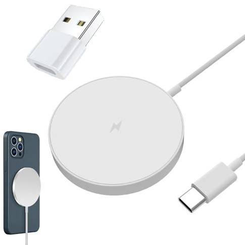 Cargador 15W rápido Cargador, Cargador de inducción para 16/16 Pro/16 Plus/16 Pro Max/15/15 Pro/15 Plus/14/13/12/AirPods(Equipado con un Adaptador USB a Tipo c)