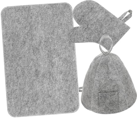 ABOOFAN Felt Sauna Accessories Set Sauna Cap Glove Pad for Men and Women Comfortable Breathable Steam Hat with Heat-resistant Mitten for Relaxation and Bath Use