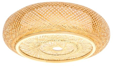 FROPIJ Bambus Deckenleuchte Holz, Deckenleuchte Led Handgewebte Lampenschirm Rattan, Hängelampe Dimmbar Hängeleuchte Kompatibel E27-Glühbirnen für Schlafzimmer Wohnzimmer Flur (50x50x16cm)