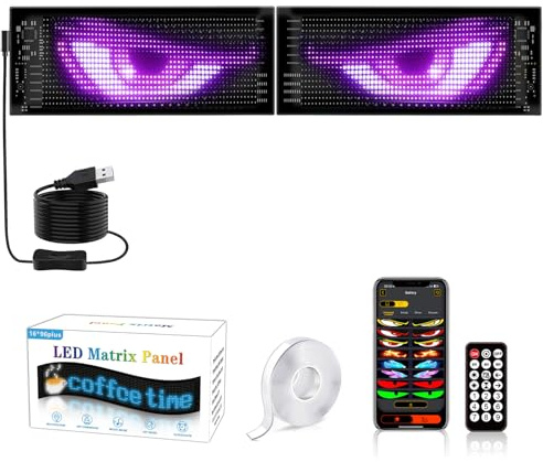 2er LED Laufschrift Augen für LKW, Programmierbares Anzeigetafel 70 * 173mm,LED Personalisiert Flexible Matrix Display mit Bluetooth-App-Steuerung USB,für Auto, LKW, Geschäft, Bar, Hotel