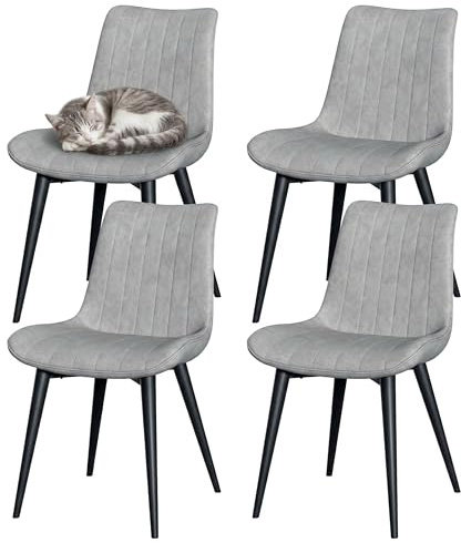 JMGJOY Esszimmerstuhle 4er Set, Küchenstuhl, Kunstleder Gepolstert, Metallbeine, Bis 120kg Belastbar, Esszimmer Küche Wohnzimmer, Grau