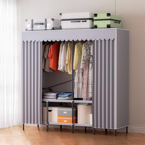 Daromigo Fällbart tygskåp utan montering, mobil garderob 178 × 170 × 48 cm med rörram av stålrör, upp till 100 kg, 48 cm djup lagringsutrymme, 360° damm- och insynsskydd, för hyreslägenhet och små