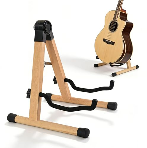 Gitarrenständer aus Holz, Cello Ständer mit Bogenhalter und Gepolstertem Schaumstoff, Klappbarer Akustikgitarrenständer, Holz A-Form Bodenständer Handgefertigte für E-Gitarre Bass Cello Ukulele Banjo