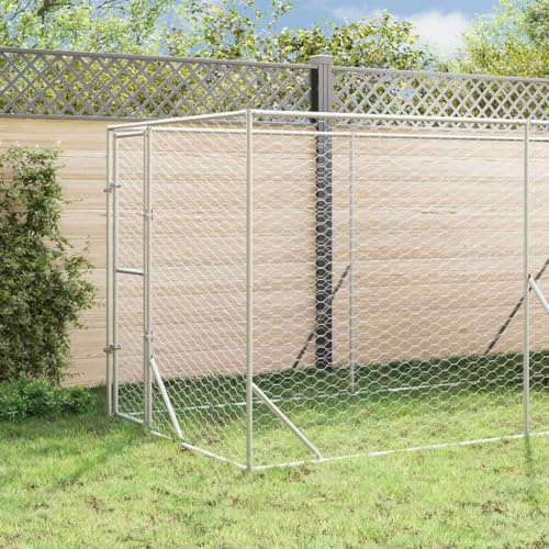 Mokuyary Outdoor-Hundezwinger mit Dach Silbern 2x6x2,5m Verzinkter Stahl, Outdoor Hundehaus Hundehütte, Hundelaufstall Welpenlaufstall für Garten