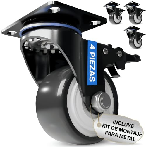 FIXCRAFT® 4 Roulettes Pivotantes avec Frein [75mm] - jusqu'à 400kg | Roulettes charge lourde, industrielles pour Meuble, Chariot | Roues d'atelier inoxydables | Intérieur, Extérieur
