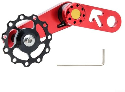 Tendeur de chaîne de vélo à une vitesse unique en alliage d'aluminium, poulie flottante pour VTT et vélo (rouge)