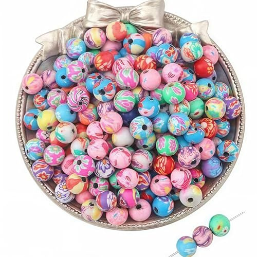 DAHI 150 Pièces Perles en Argile Polymère Fleurs Rondes Colorées à Enfiler - Couleurs Mélangées pour Collier Adultes Enfant (10 x 10 mm)