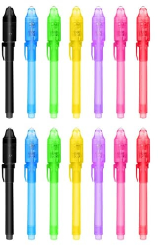 14×Bolígrafo de Tinta Invisible, Lápiz Espía con rotulador mágico de luz UV, Bolígrafos de Mensaje Secreto para Niños y Fiestas!