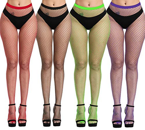 DRESHOW 4 Paia Donna Sexy Moda Elastico Vita Alta Collant Calze a Rete Coscia Alta Calze Collant