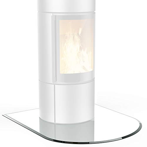 BIJON Glasplatte Rundbogen für Kaminofen mit Dichtlippe, Glasbodenplatte - Funkenschutzplatte Glas mit Facettenschliff, Kamin Hitzeschutz, ESG Sicherheitsglas 120 x 100 cm x 6mm