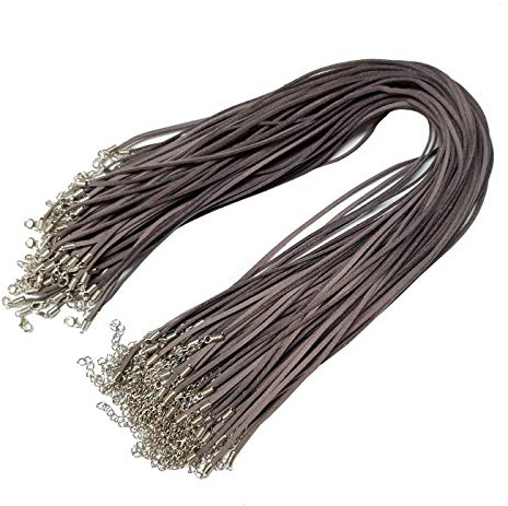Perlin 10stk. Halsband Velour Lederband Halskette 46cm Schmuckband Kette mit Karabinerverschluss und Verlängerungskette für DIY Schmuck Herstellung (Grau)