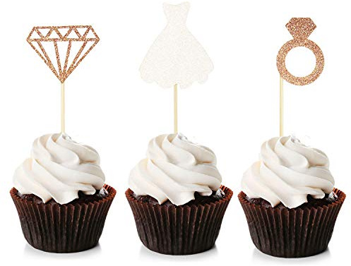 Unimall 24 Stück Glitter Bride Cupcake Topper Brautkleid Kuchen Topper für Hochzeit Engagement Bridal Shower Dekorationen Sein