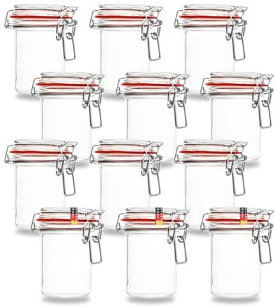 Flaschenbauer - 12 Drahtbügelgläser 212 ml, verwendbar als Einmach- und Fermentierglas, zur Aufbewahrung und zum Befüllen, leere Gläser mit Drahtbügel – Made in Germany, inklusive Etiketten