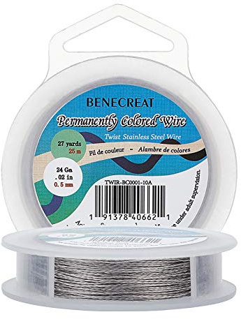 BENECREAT 25m 0.5mm Alambre de 304 Acero Inoxidable Cable Metálico Trenzado por 3 Hilos Accesorios de Manualidad para Diseño de Bisutería Color Acero Inoxidable